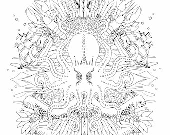 Coloring book page kraken