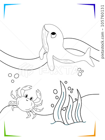 Black and white crab whale seaweed coloring