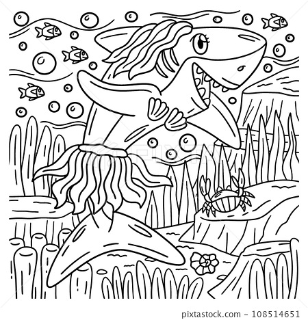 Shark and seaweed coloring page for kids