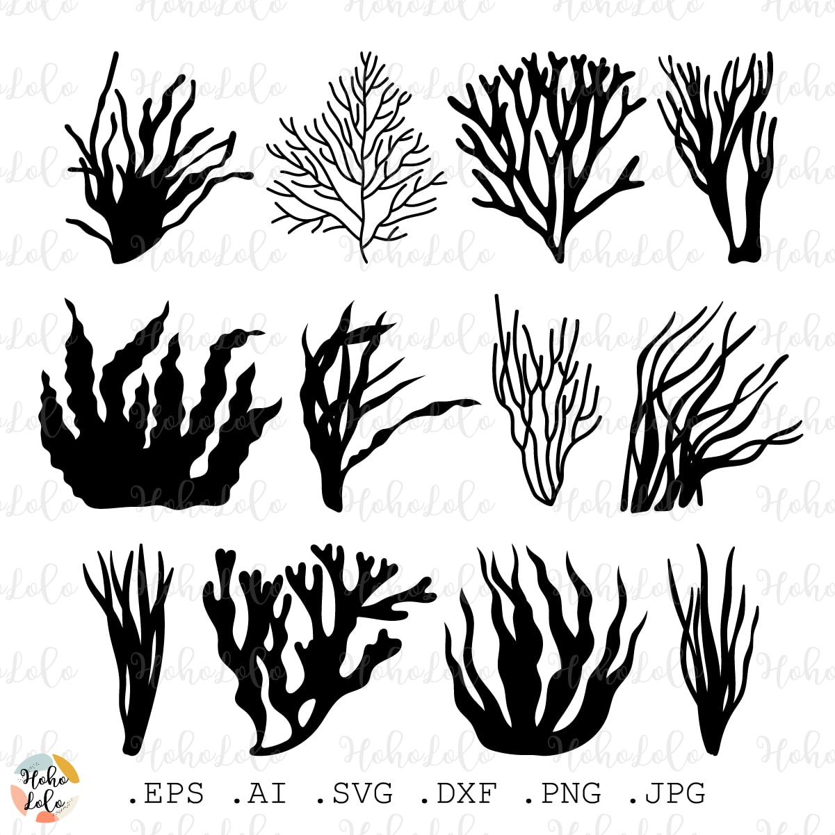 Seaweed svg silhouette cutting clipart png stencil dxf