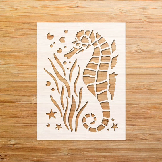 Sea horse stencil sea horse underwater stencil cute stencil sea horse seaweed stencil wall stencil reusable home decor stencil craft