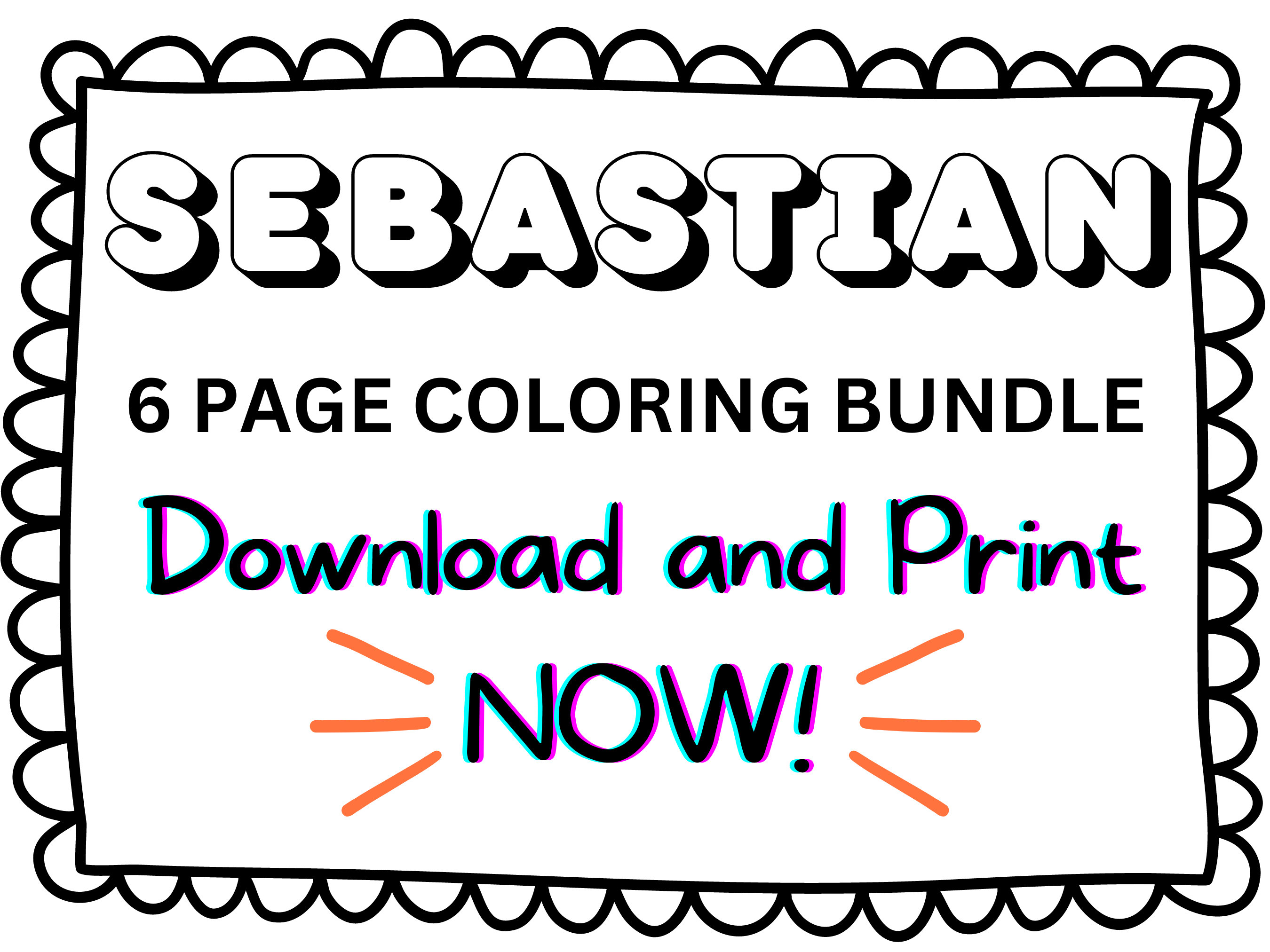 Sebastian coloring page printable name coloring page custom coloring personalized gift colouring page kids name sheet