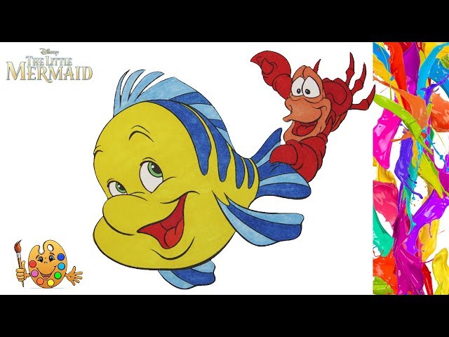 Coloring the little mermaid sebastian flounder coloring pages coloring book