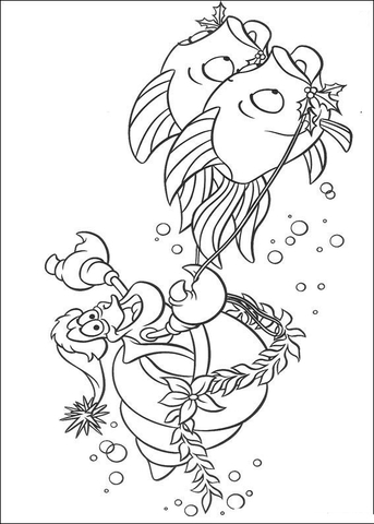 Sebastian is riding fishes coloring page free printable coloring pages