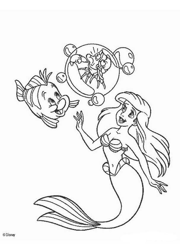 Ariels friends sebastian and flounder coloring pages