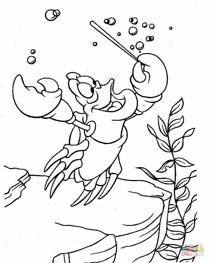 Crab sebastian is singing a song coloring page free printable coloring pages