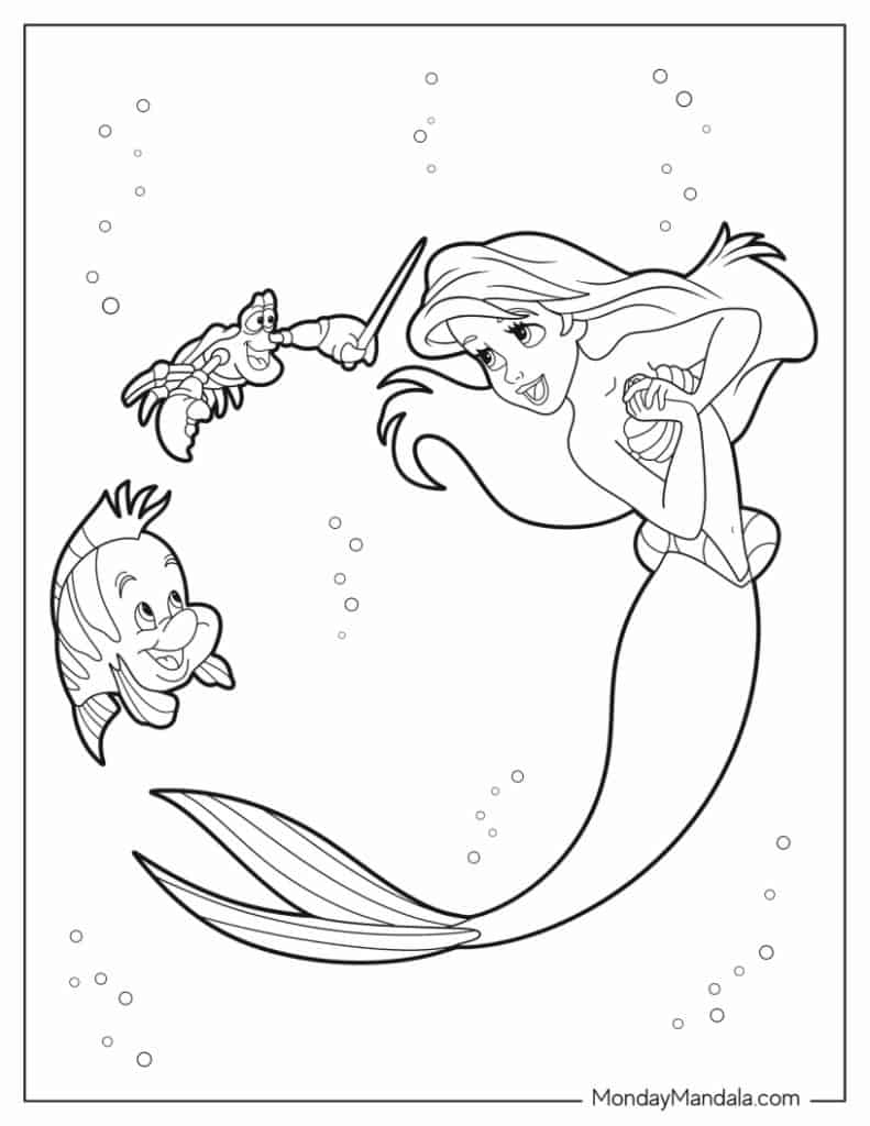 Ariel coloring pages free pdf printables