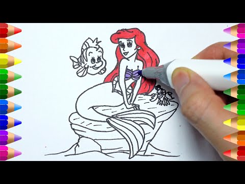 Ariel the little mermaid coloring pages how to draw and color ariel flounder sebastian