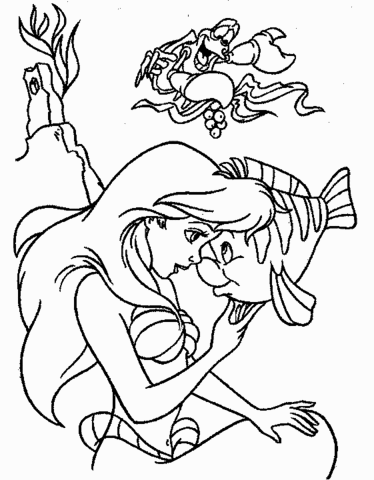 Ariel flounder and sebastian coloring page free printable coloring pages