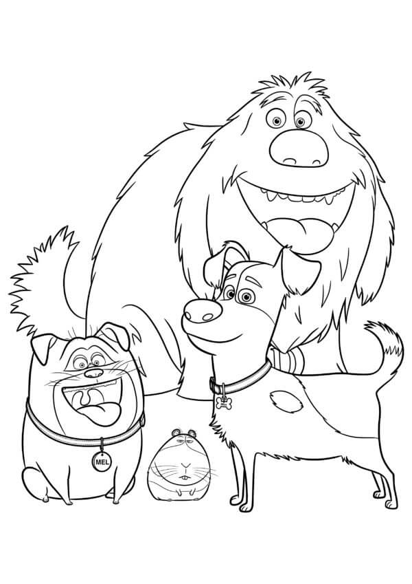 Happy animals from the secret life of pets coloring page