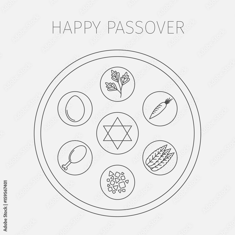 Passover seder plate with line icons vector vector