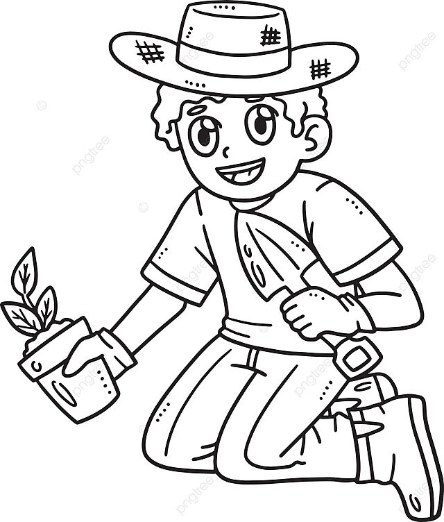 Gardener planting seedlings isolated coloring page greenskeeper landscaper legal holiday vector landscape drawing plant drawing seed drawing png and vector with transparent background for free download