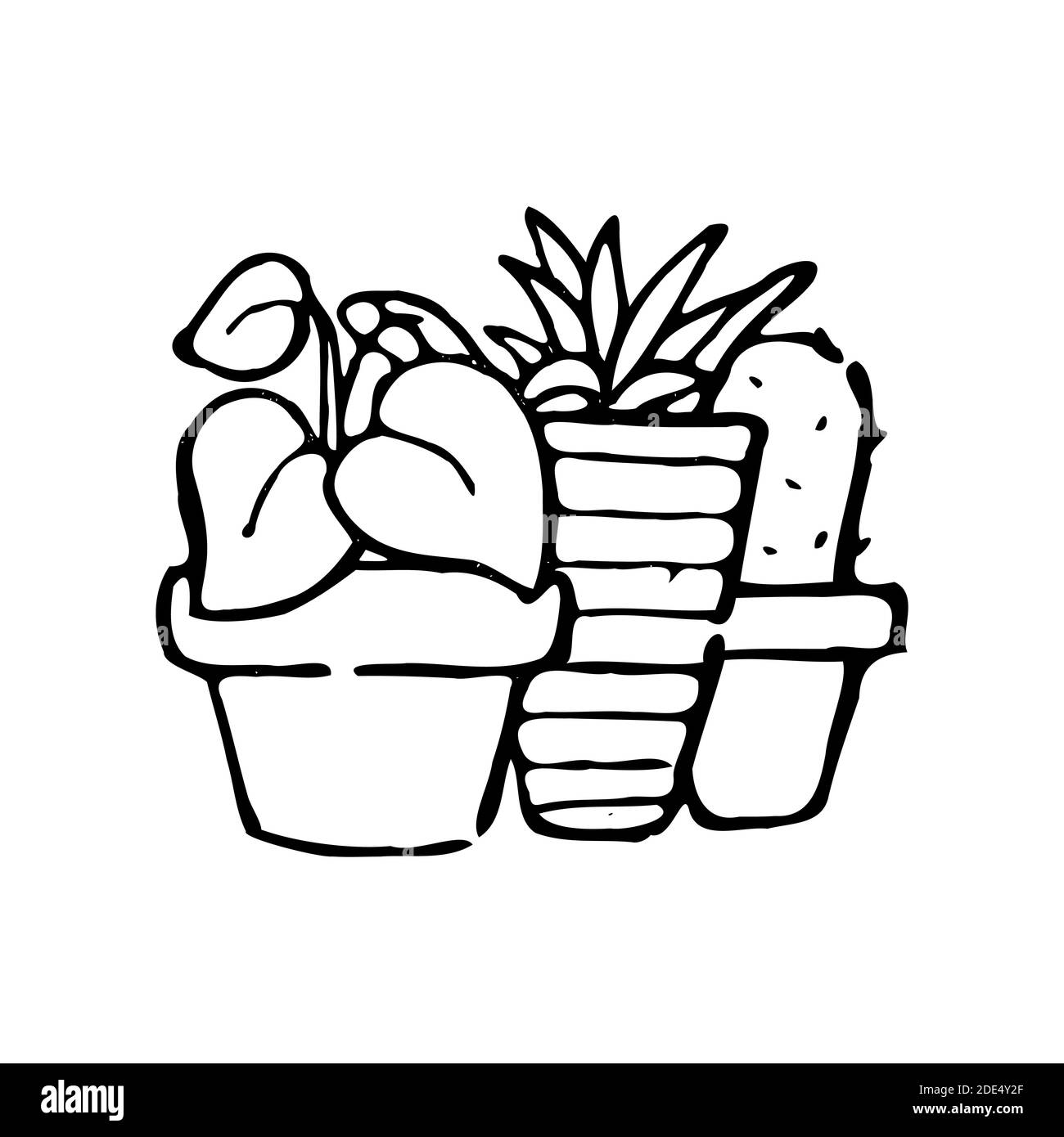 Coloring page for kid of three little cute plant hand drawn suitable for coloring book illustration stock vector image art