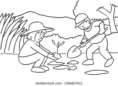 Coloring pages plant tree seeds friends stock illustration