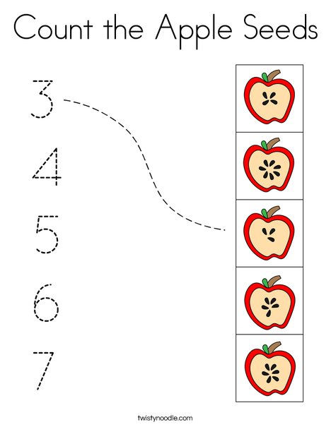 Count the apple seeds coloring page