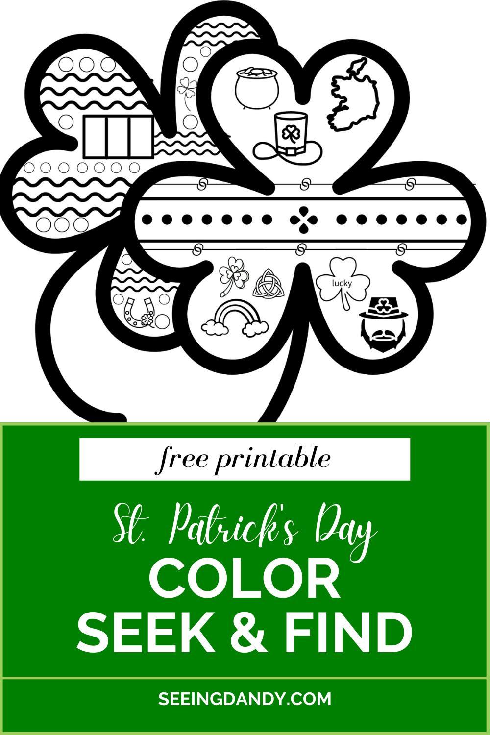 Free printable color seek and find for st patricks day