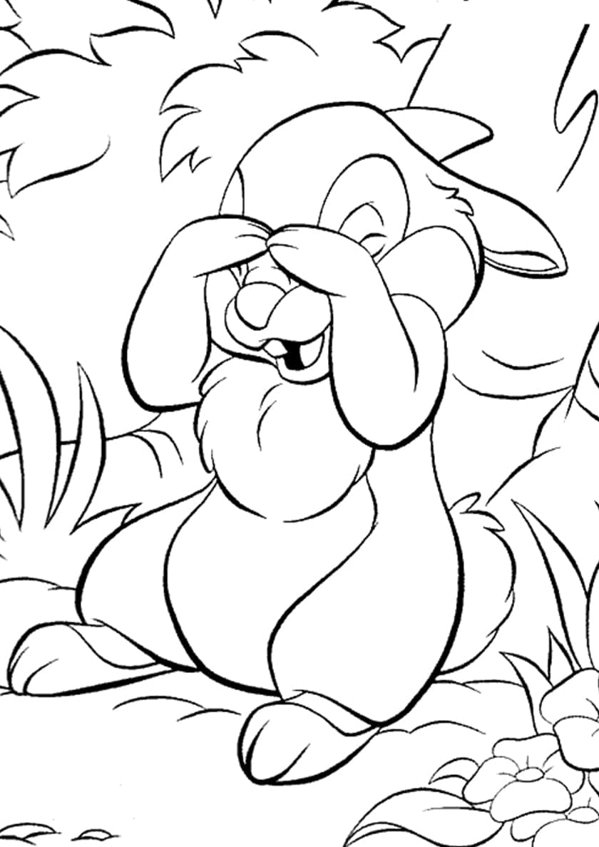 Cute rabbit playing hide and seek coloring page