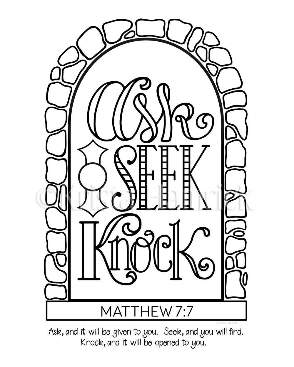 Ask seek knock coloring page in two sizes x bible journaling tip