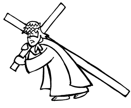 Jesus carrying cross coloring page for kids