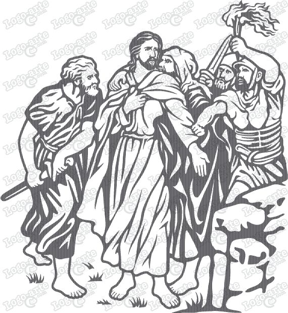 Imagen vectorial de la segunda estaciãn del via crucis actual jesãºs traicionado por judas es arrestado vãa crucis pãginas para colorear de biblia dibujos