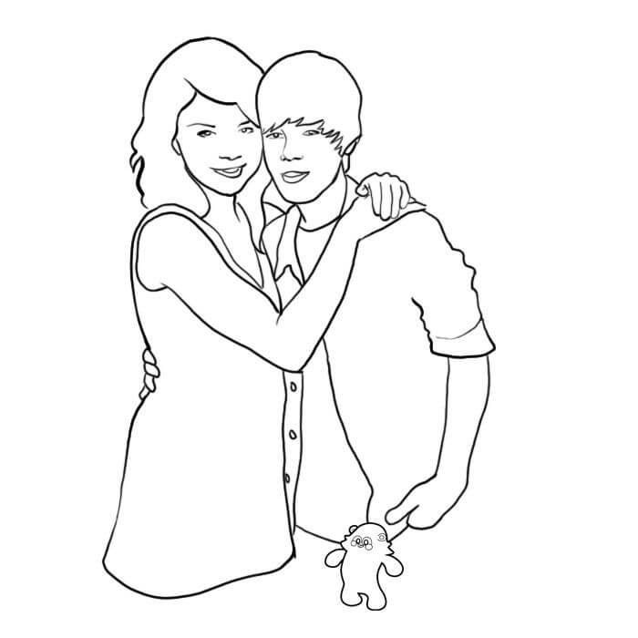 Justin bieber and selena gomez coloring page