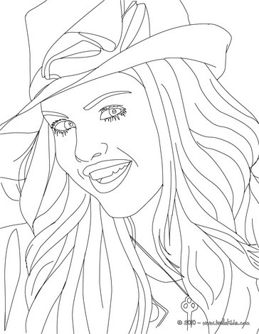 Selena gomez with hat close up coloring pages