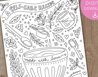 Self care coloring page printable self help activity mindfulness coloring adult coloring teen coloring instant download x