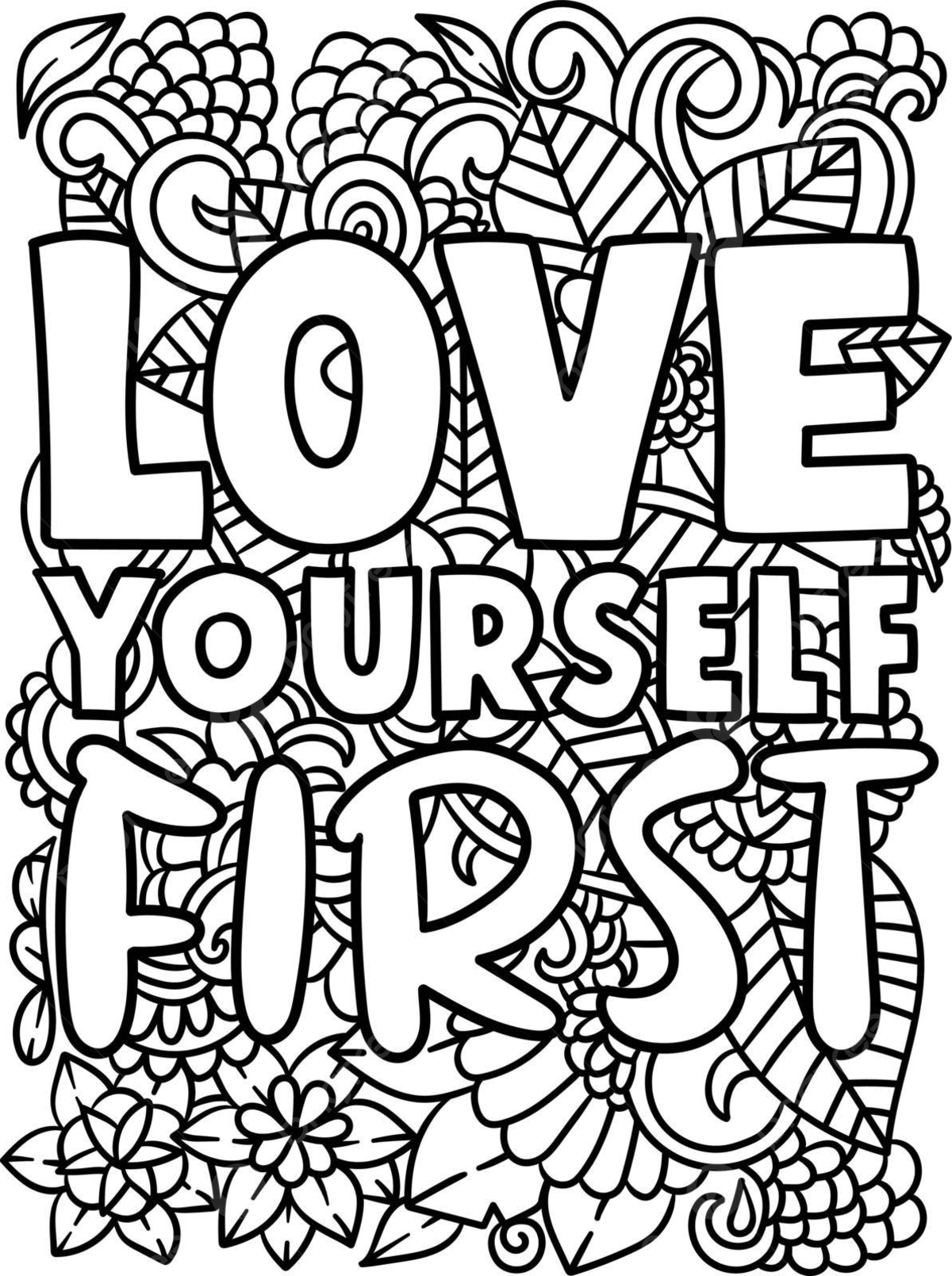 Love yourself first motivational quote coloring abstract floral colouring page vector love drawing floral drawing ring drawing png and vector with transparent background for free download