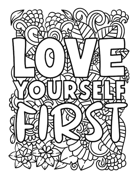 Premium vector love yourself first motivational quote coloring