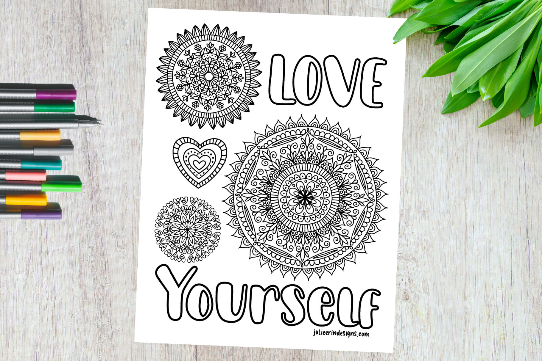 Love yourself mandala coloring page