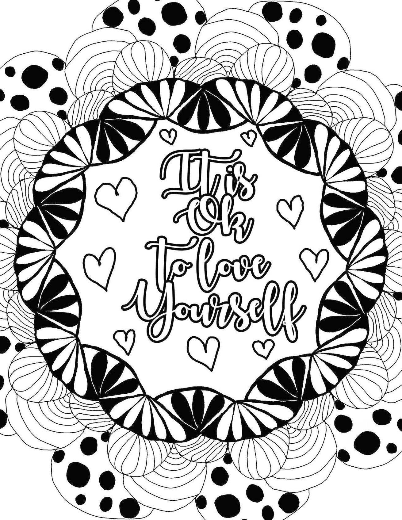 Get this printable adult coloring pages quotes love yourself