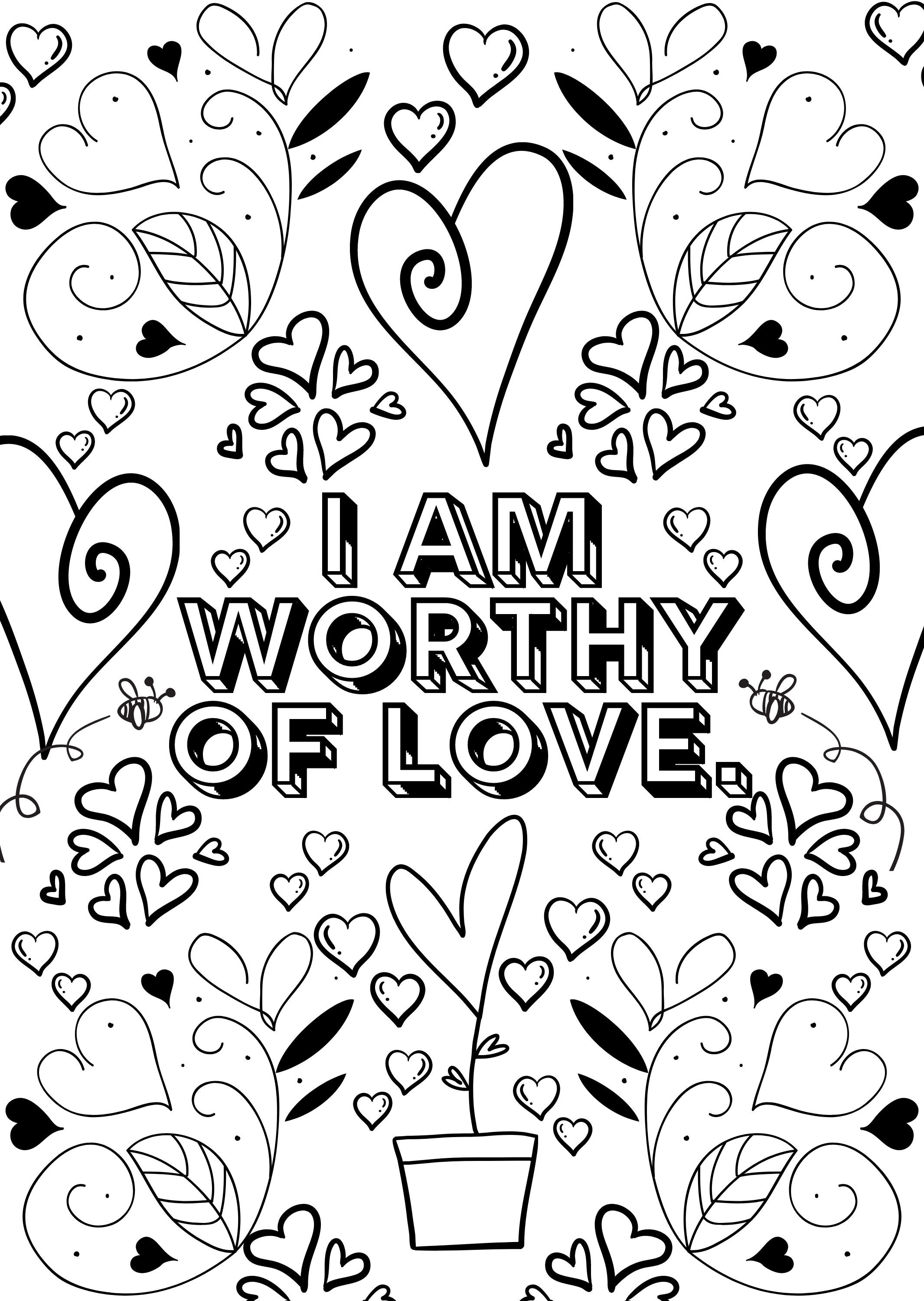 I am worthy of love positive affirmation coloring page self