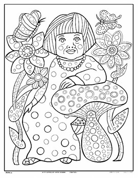 Coloring sheet famous artist yayoi kusama japanese self portrait sitting