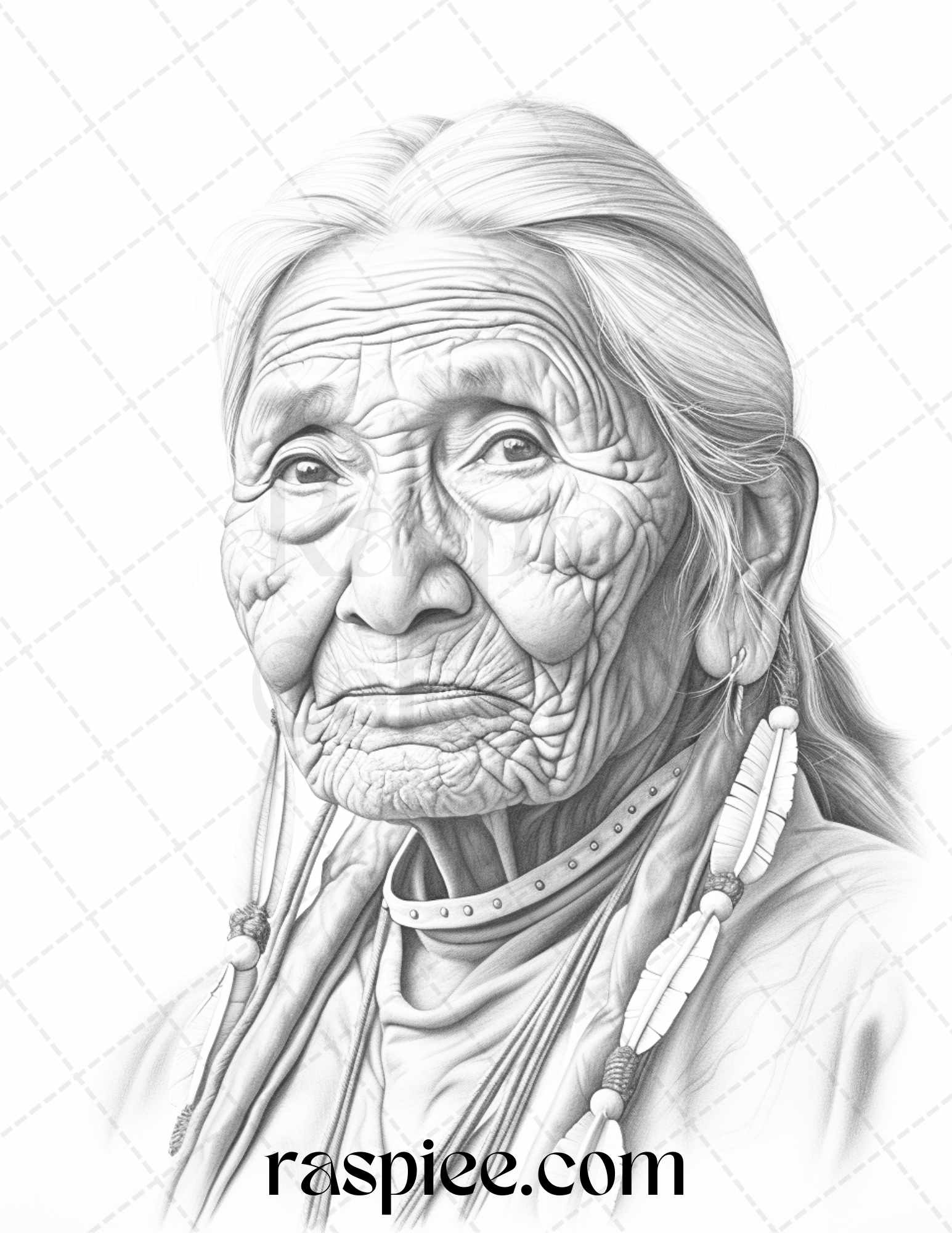 Native american portrait grayscale coloring pages printable for adults â coloring