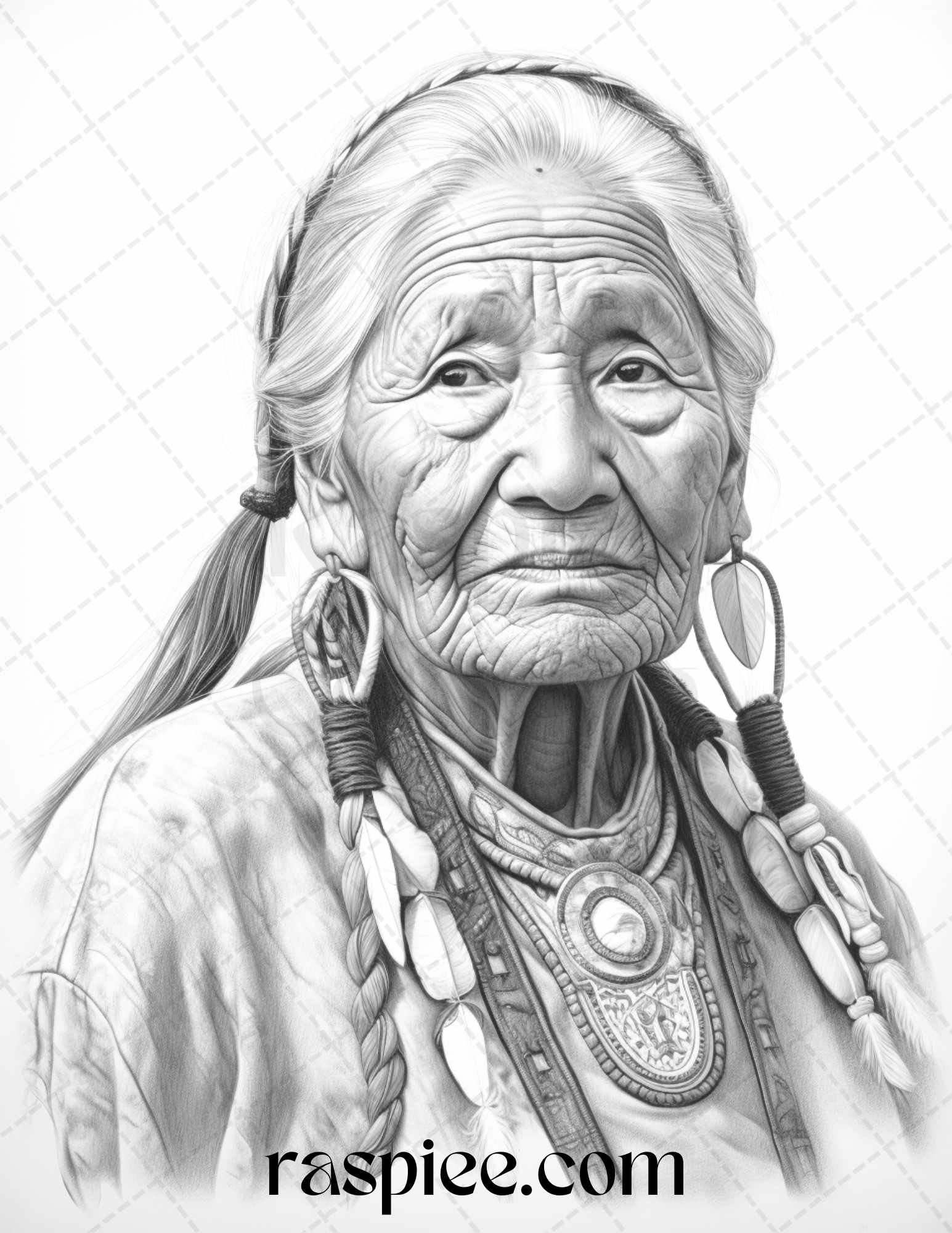 Native american portrait grayscale coloring pages printable for adults â coloring