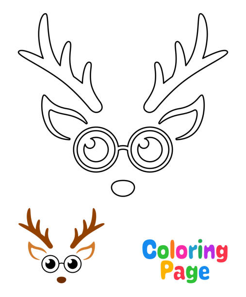 Coloring page with reindeer face for kids stock illustration