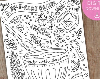 Self care coloring page printable self help activity mindfulness coloring adult coloring teen coloring instant download x