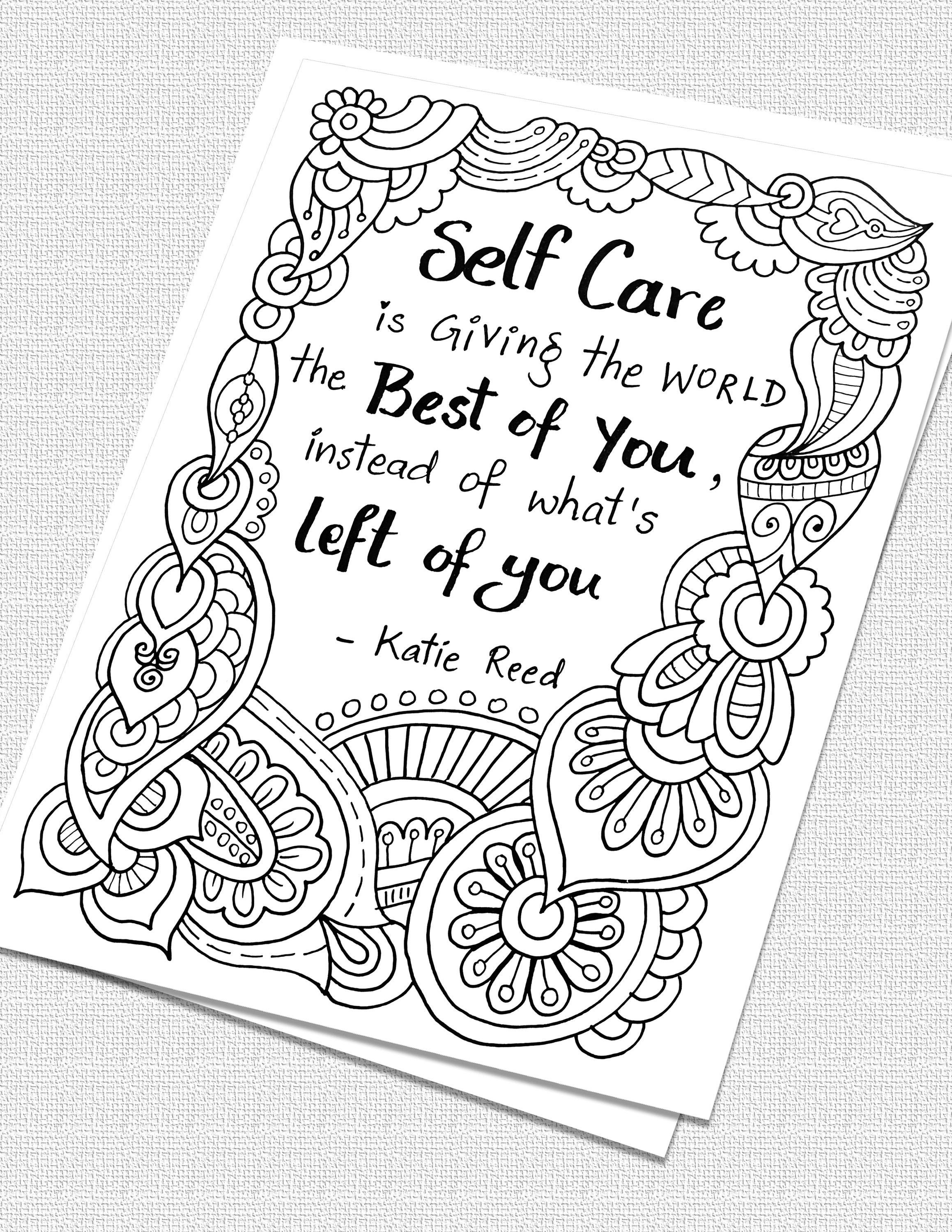 Self care quotes coloring sheet instant download printable zentangle adult colouring page mindfulness coloring lockdown quarantine art download now