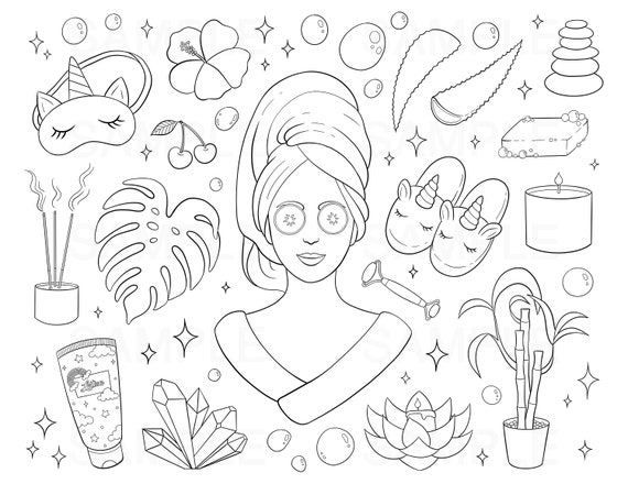 Spa day printable coloring page self care coloring page self love digital adult coloring page line art relaxing transparent png jpeg