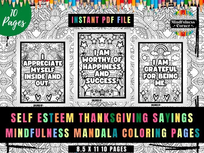 Self esteem thanksgiving activities for sel easy phrases coloring teaching resources
