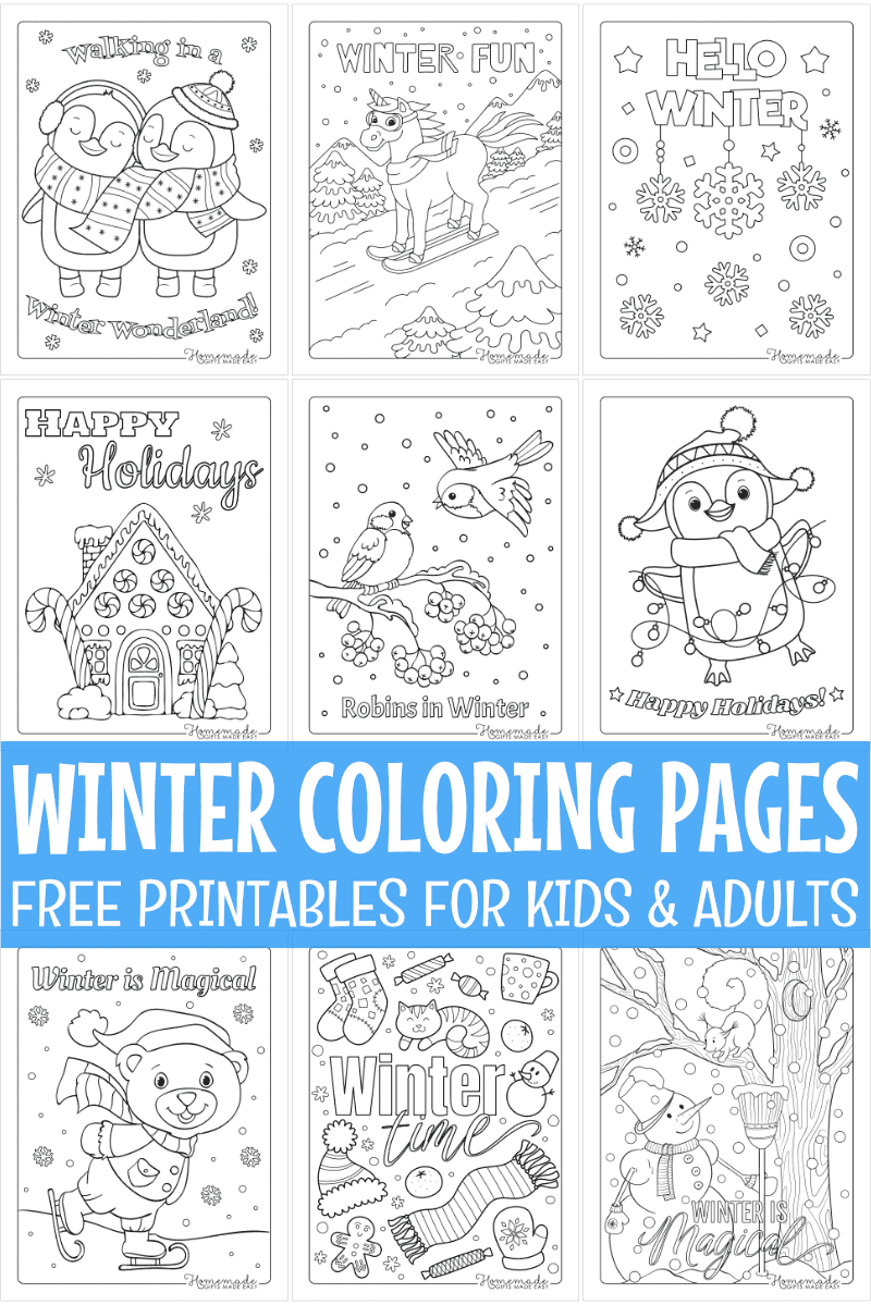 Free printable winter coloring pages for kids adults