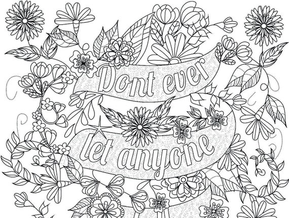 Digital download coloring book pages flowers inspirational quotes pdf format self love anxiety depression mood booster