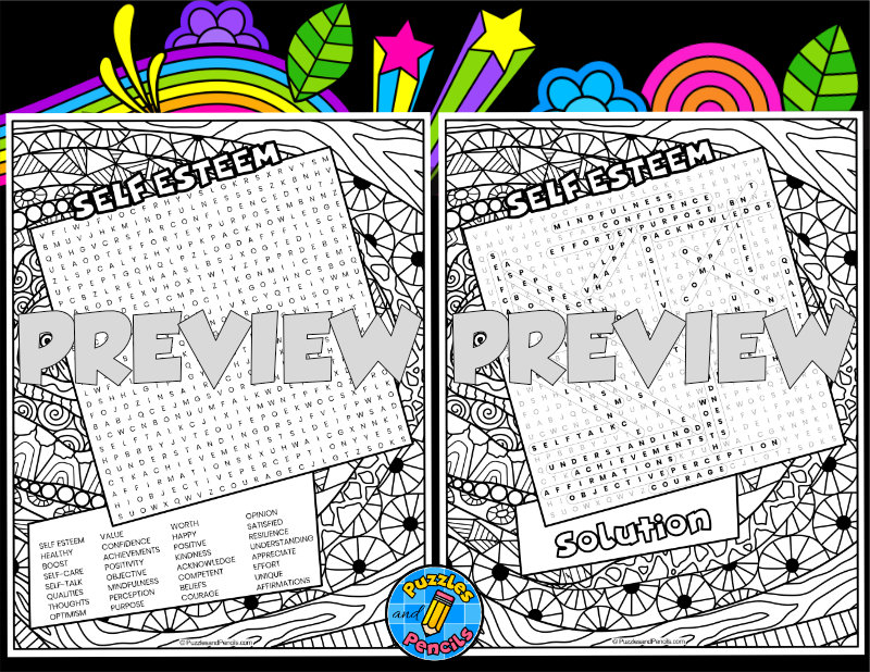 Self esteem word search puzzle with colouring health wellbeing wordsearch teaching resources
