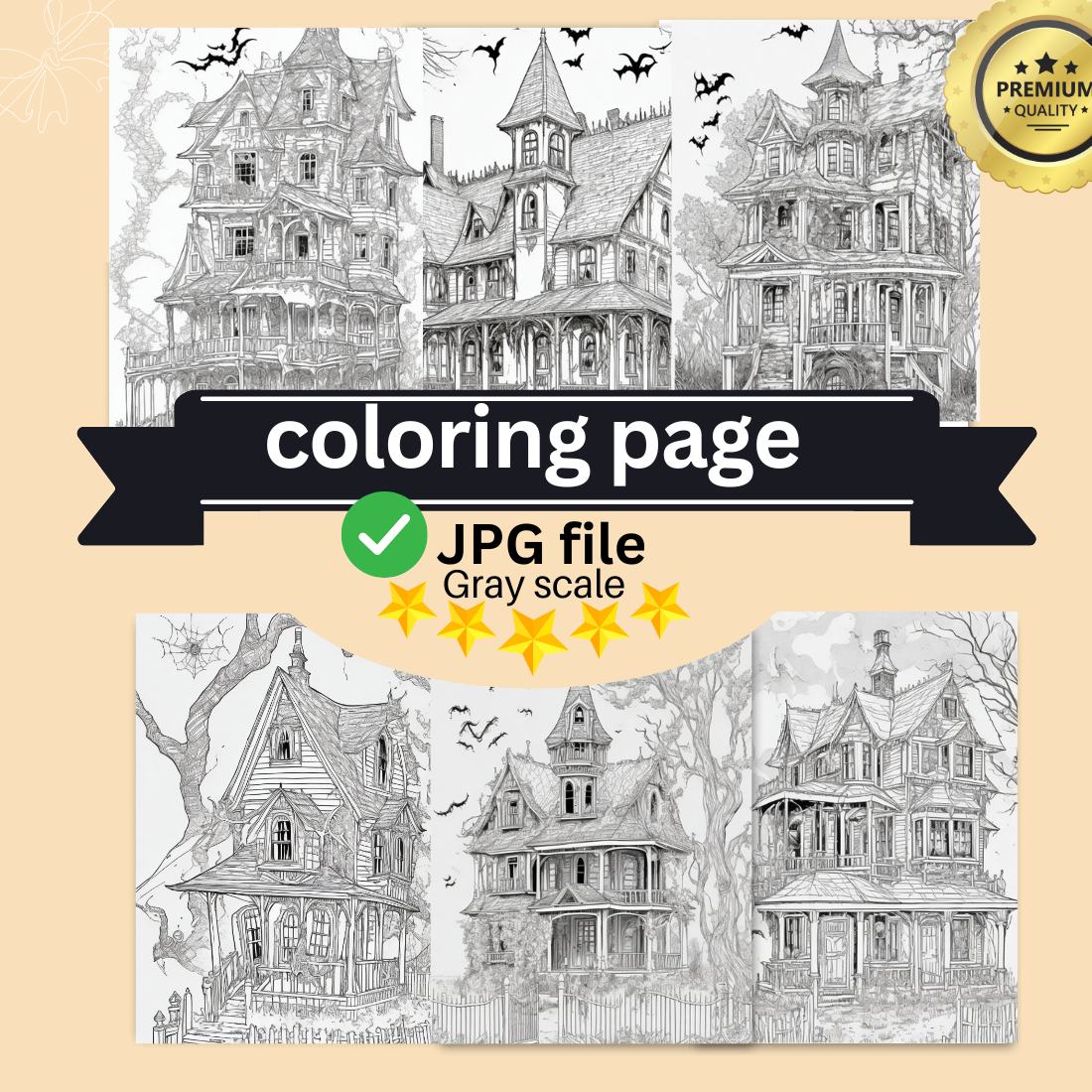 A haunted house with ghosts and cobwebs coloring page for adult