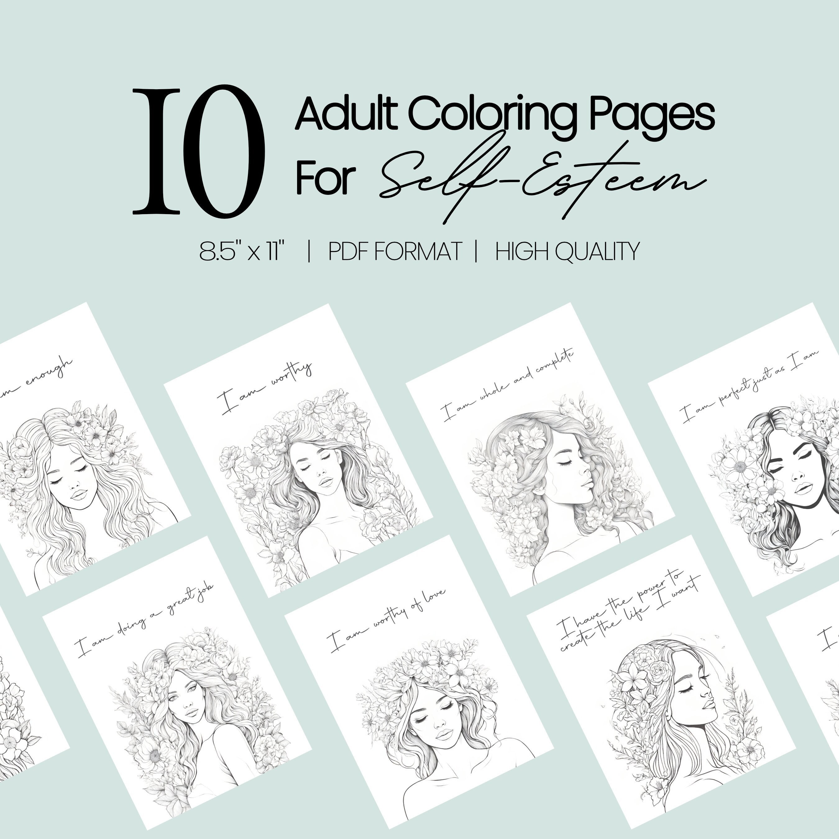 Self esteem affirmation coloring pages adult coloring sheets for self