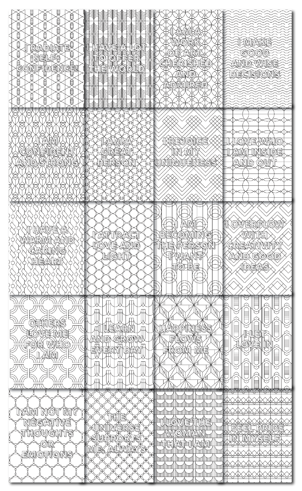 Positive affirmation coloring pages printable pdf pack