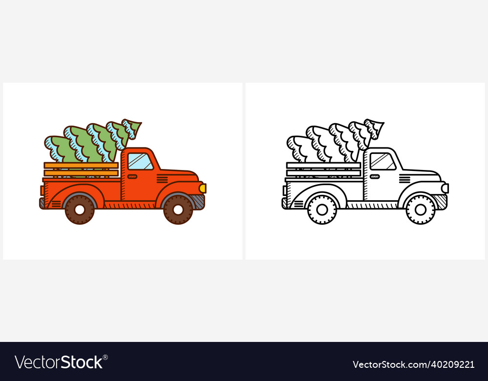 Christmas pickup truck coloring page for kids vector image