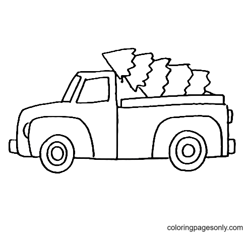 Christmas truck with tree coloring page