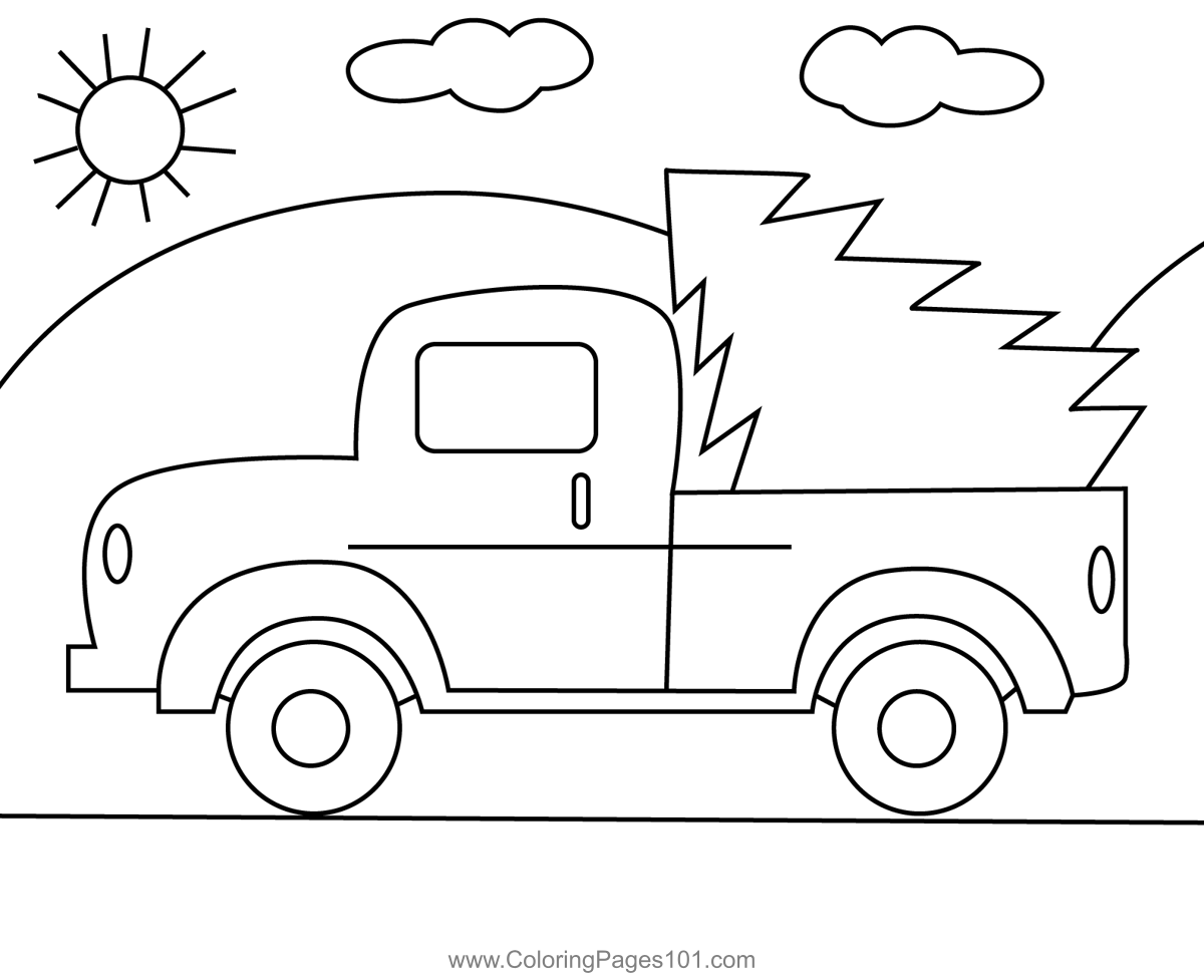 Christmas tree truck coloring page for kids