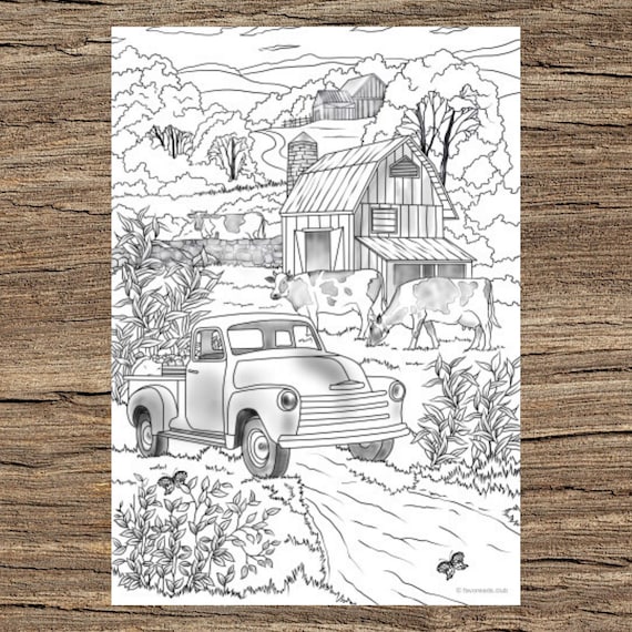 Country car printable adult coloring page from favoreads coloring book pages for adults and kids coloring sheets coloring designs